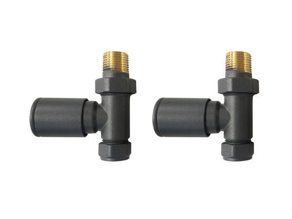 ROUND STRAIGHT ANTHRACITE RADIATOR VALVES PAIR