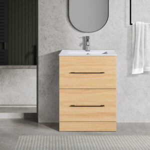 Oreo 600mm 2‑Drawer Oak Vanity Unit & Basin