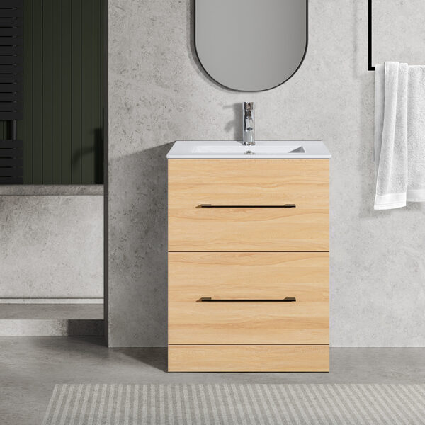 Oreo 600mm 2‑Drawer Oak Vanity Unit & Basin